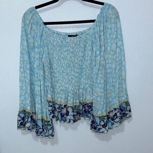 ANGIE  Blue Floral Blouse